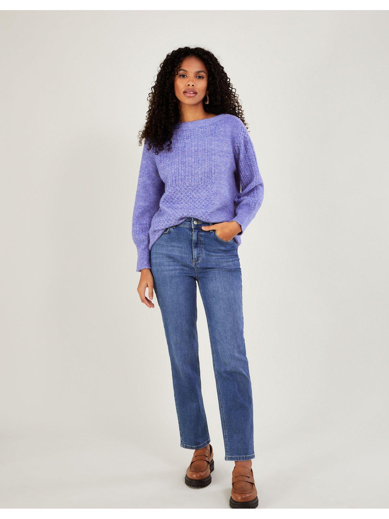 Monsoon Supersoft Patch Stitch Tunic Jumper - Blue | very.co.uk