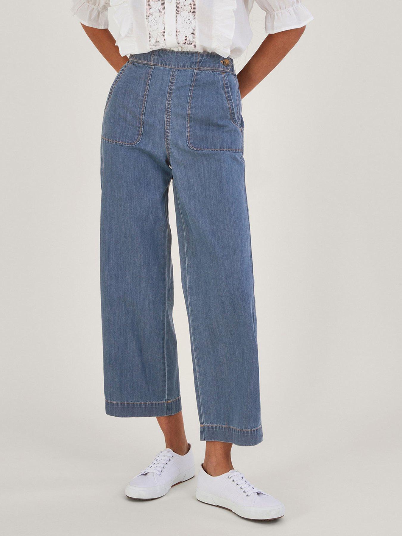 Monsoon Harper Crop Wide Leg Pull On Jean Reg - Blue