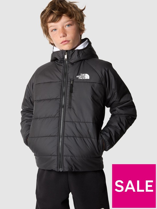 front image of the-north-face-older-boys-reversible-perrito-jacket-black