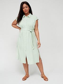 vero moda curve short sleeve stripe shirt midi dress - green