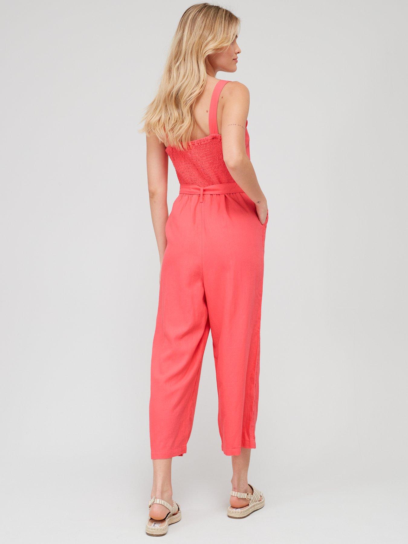 Pink store linen overalls