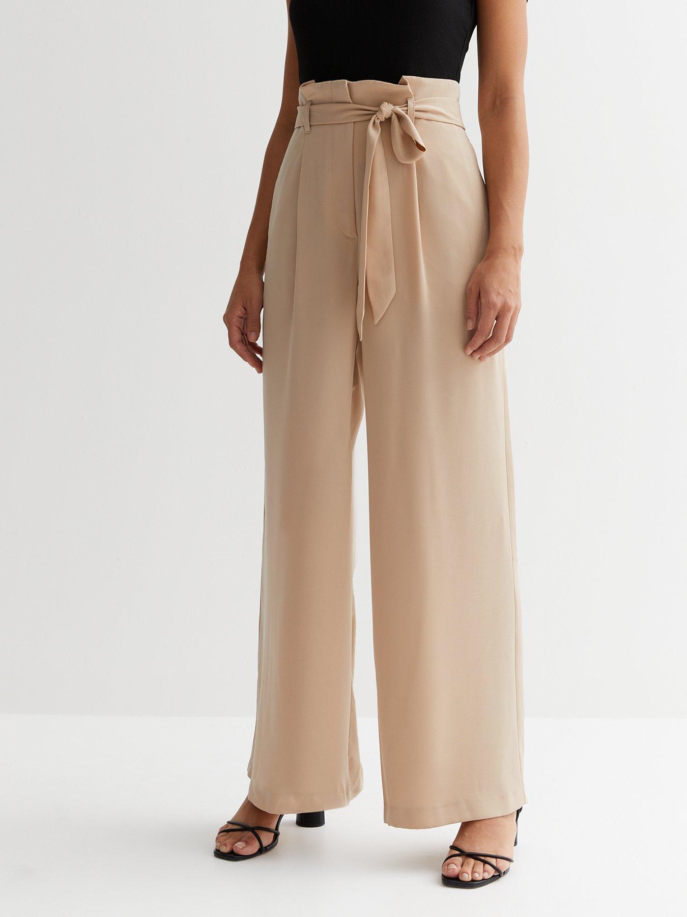 River Island Beige Linen Paperbag Waist Wide Leg Trousers in Natural