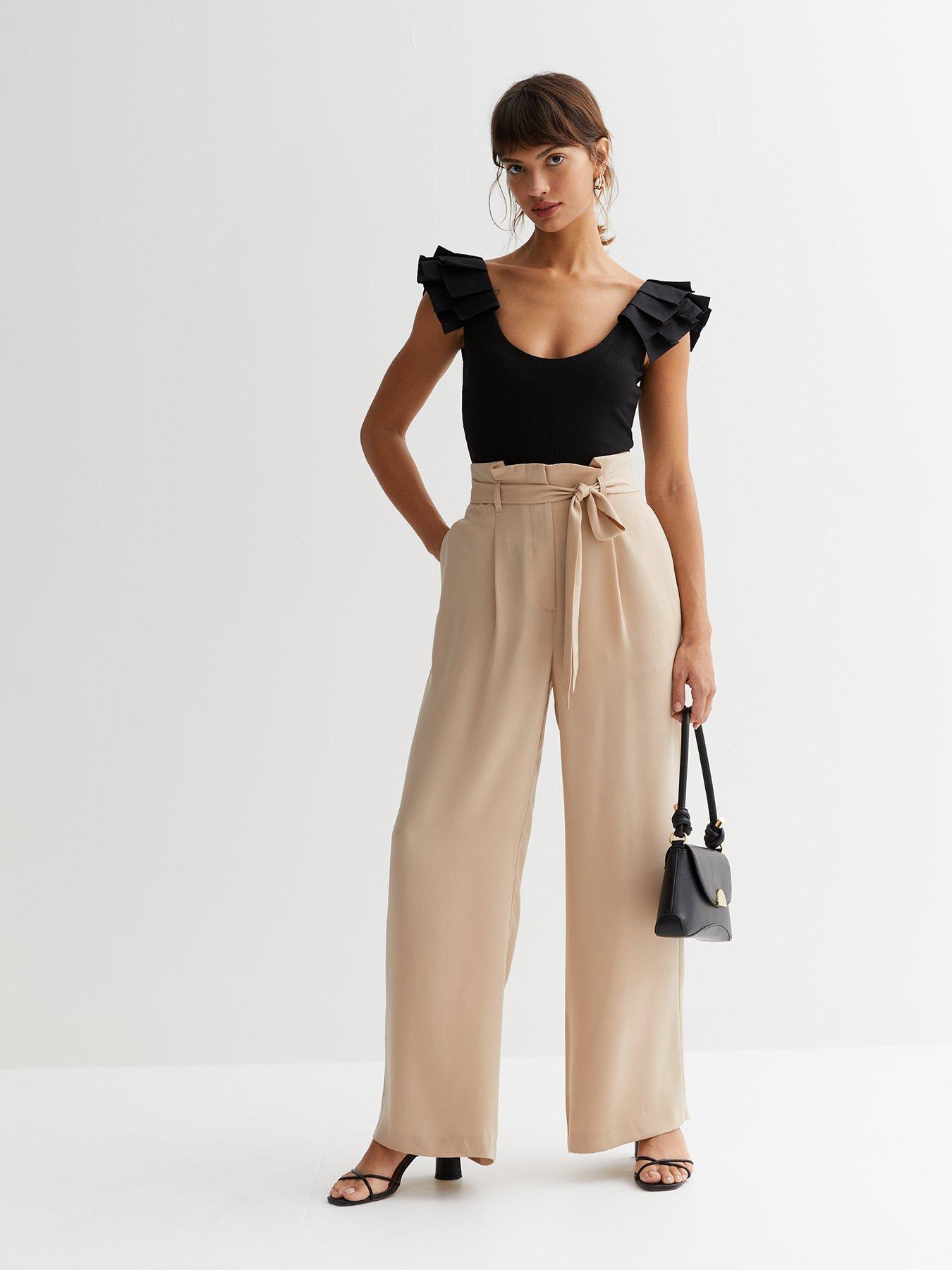 New Look Wide Leg Paperbag Trousers - Beige