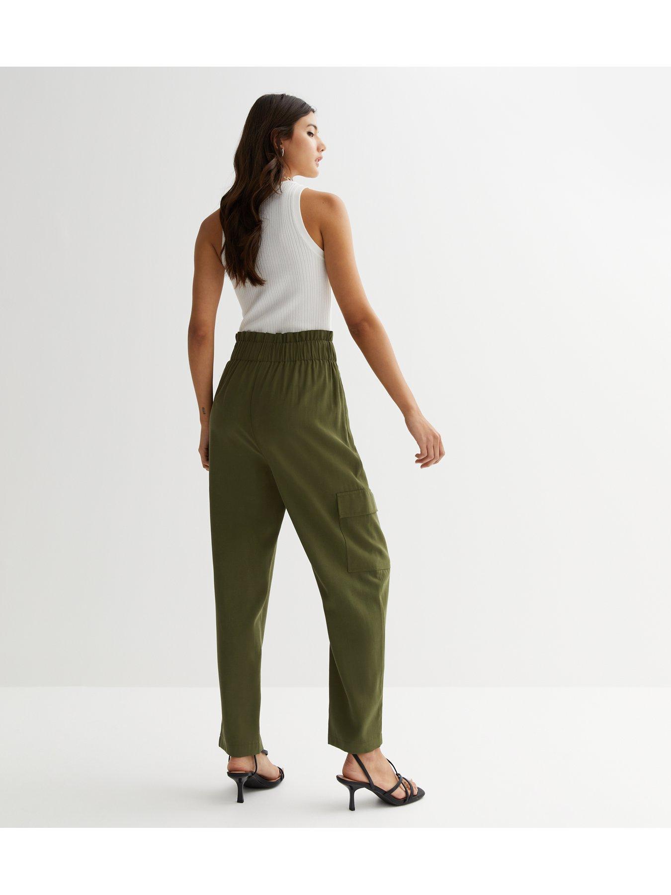 Khaki on sale belted trousers