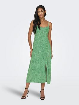 only floral strap midi dress - green