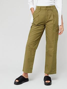 only high waisted cargo straight trousers -green