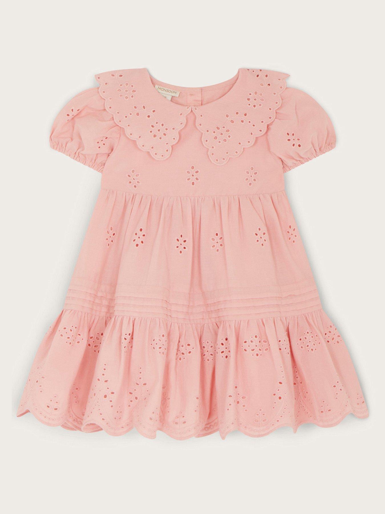 Monsoon Baby Girls Broderie Pintuck Dress - Pink | very.co.uk