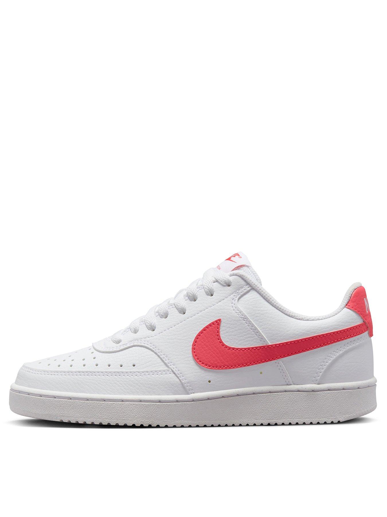white and pink court vision trainers