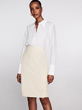 karen millen signature leather pencil skirt - ecru, cream, size 16, women