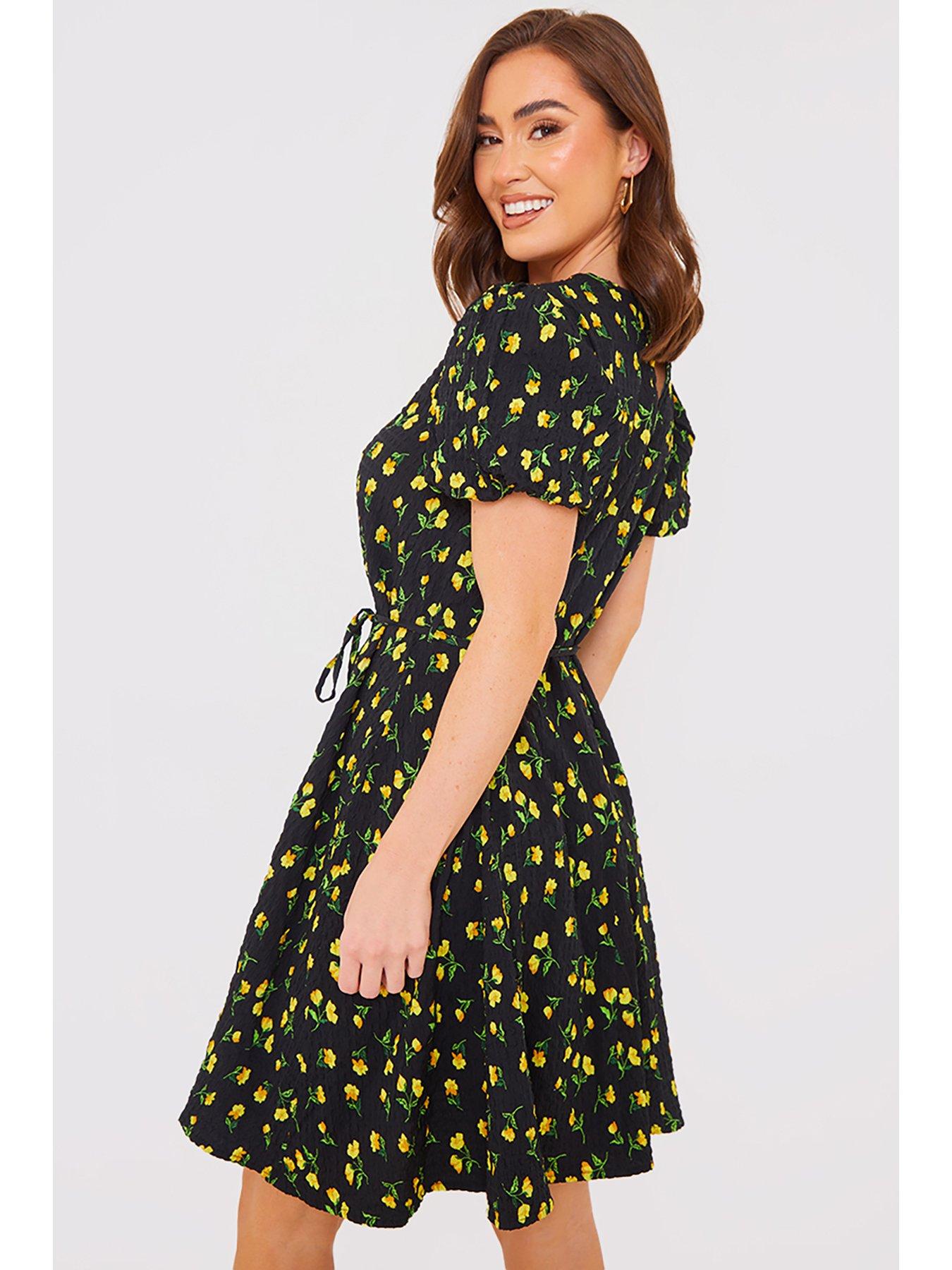 In The Style Jac Jossa Seersucker Floral Mini Dress - Black Print