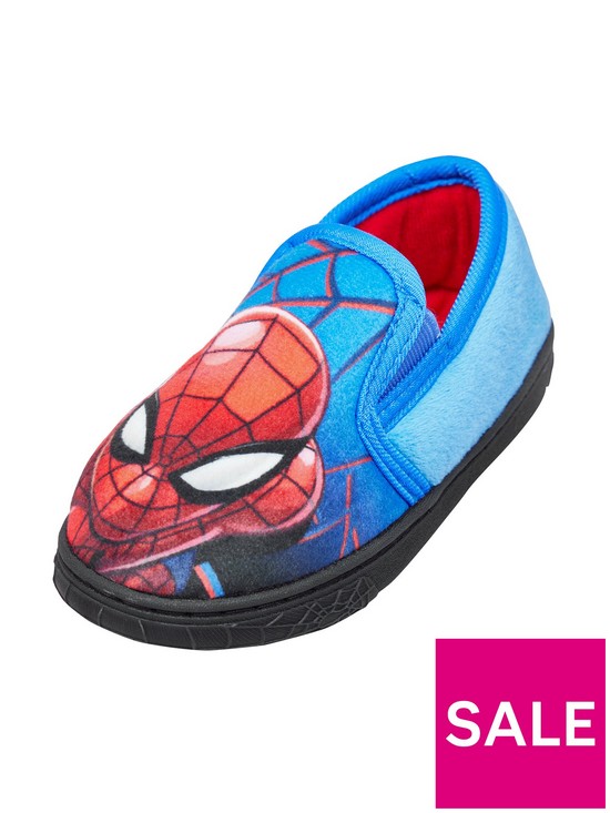 front image of spiderman-close-back-slipper-blue