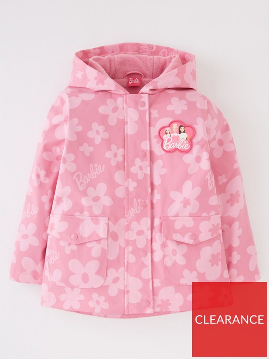 front image of barbie-floral-pu-rain-mac-pink