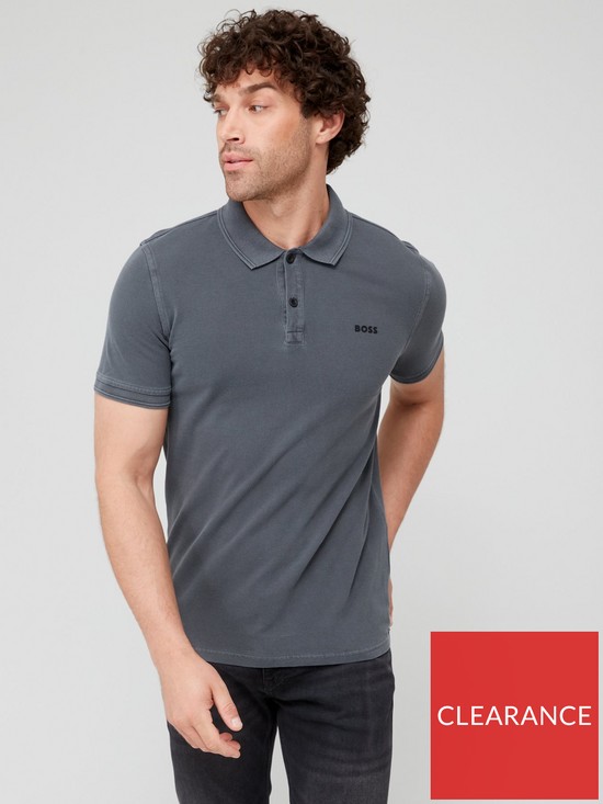 front image of boss-prime-slim-fit-polo-shirt-darknbspgreynbsp