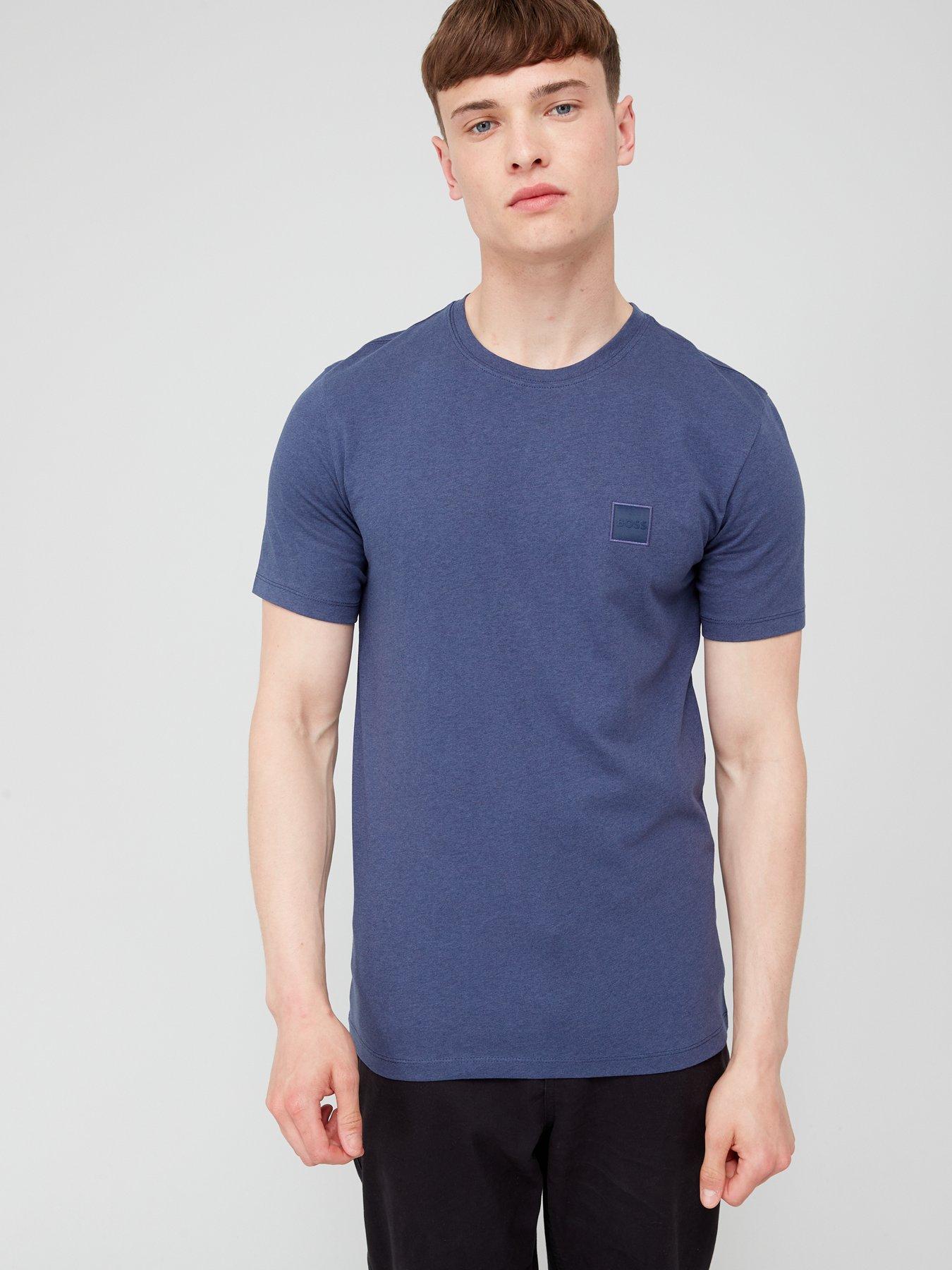BOSS - Mercerised-cotton T-shirt with repeat-logo collar