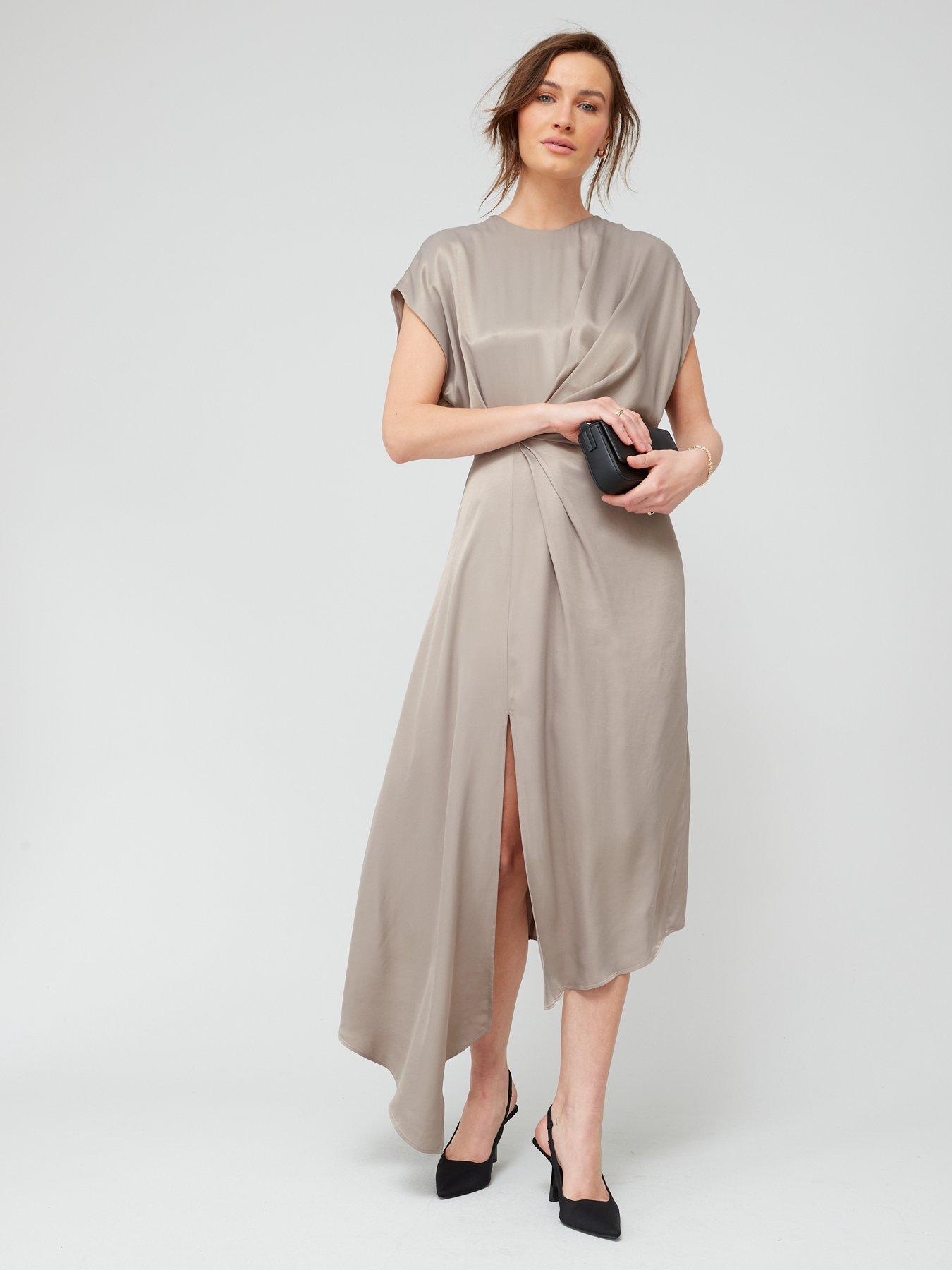 Grey satin shop midi dress