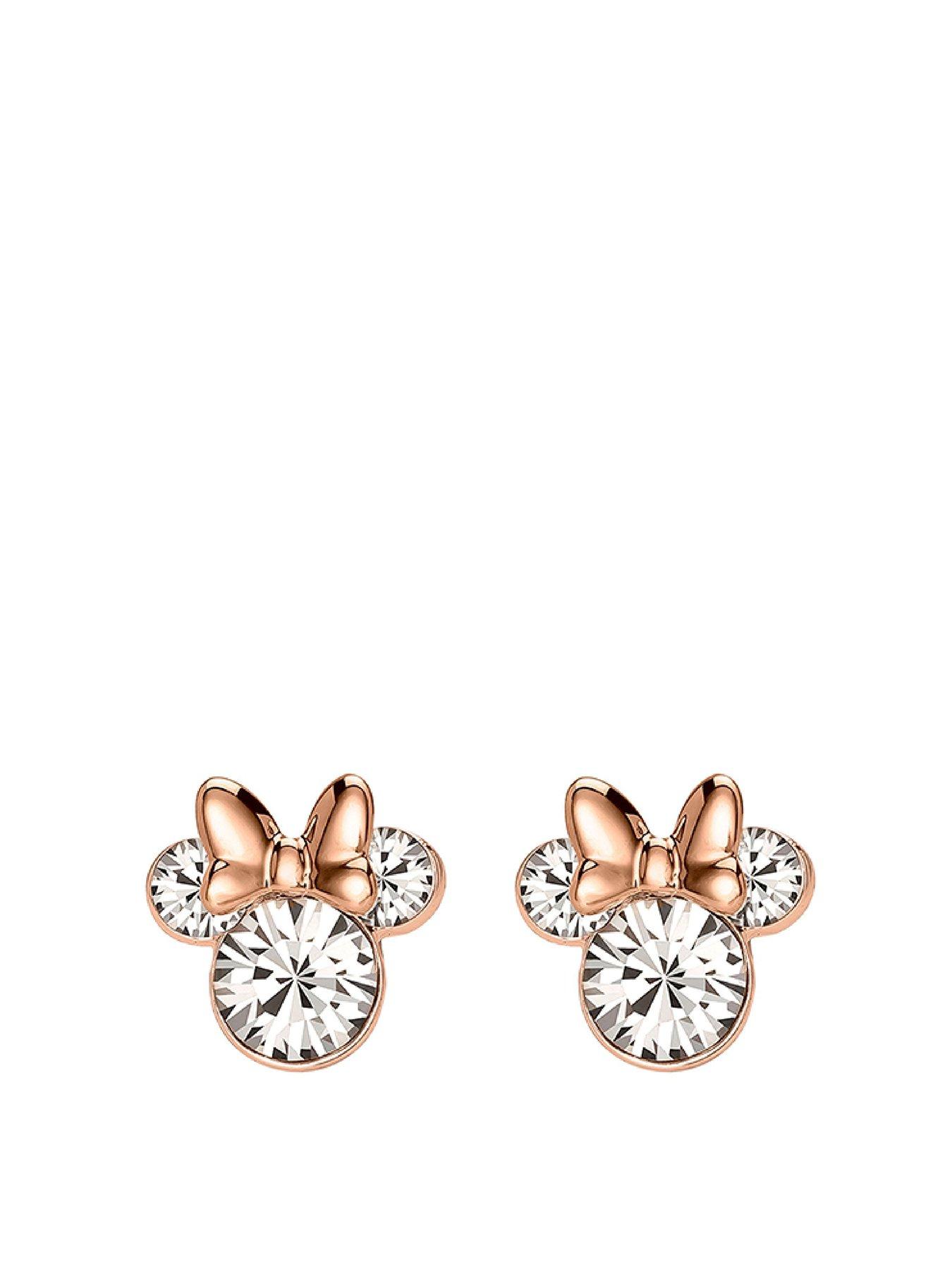 Disney Minnie Mouse two tone sterling silver crystal earrings