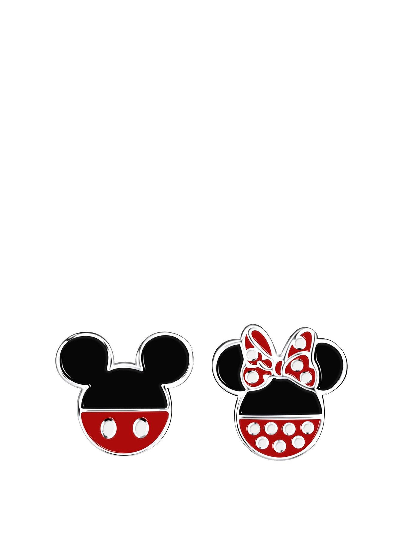 Product photograph of Disney Mickey And Minnie Mouse Black And Red Sterling Silver Mismatched Stud Earrings from very.co.uk