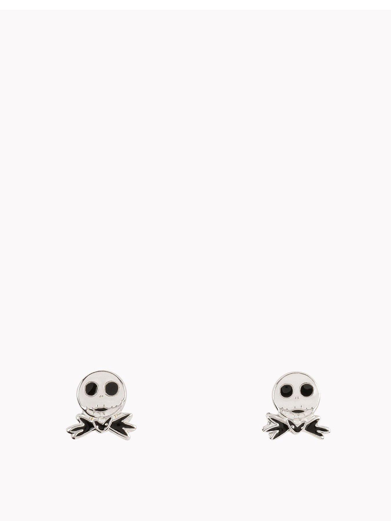 Product photograph of Disney Nightmare Before Christmas Jack Skellington Sterling Silver Enamel Stamp Stud Earrings from very.co.uk