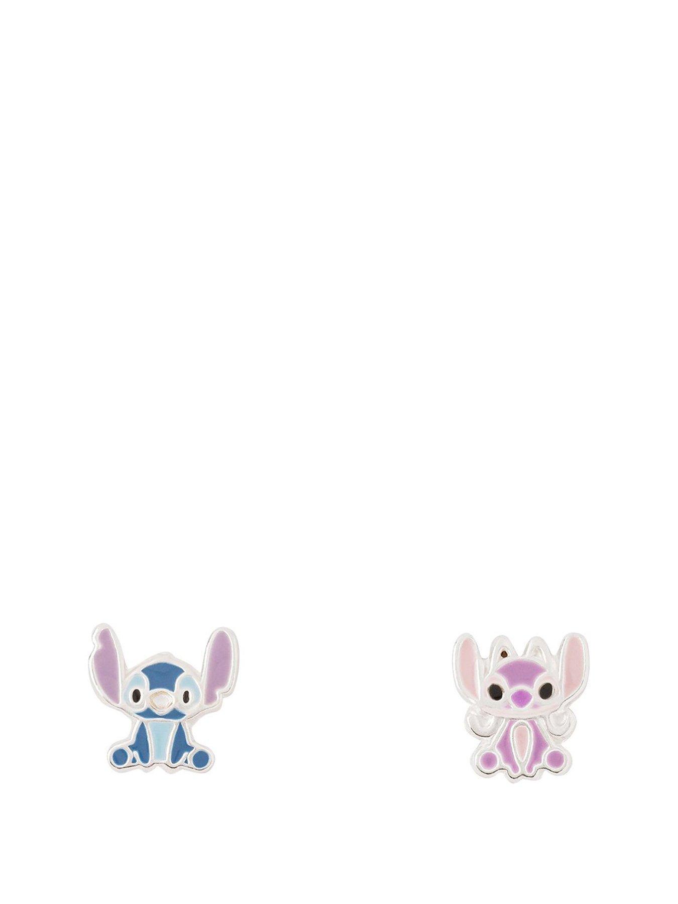 Product photograph of Disney Lilo Amp Stitch Sterling Silver Enamel Stamp Stud Earrings Blue Amp Pink from very.co.uk