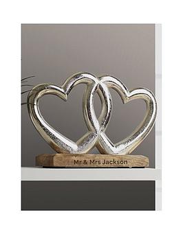 Product photograph of The Personalised Memento Company Personalised Double Heart Ornament from very.co.uk