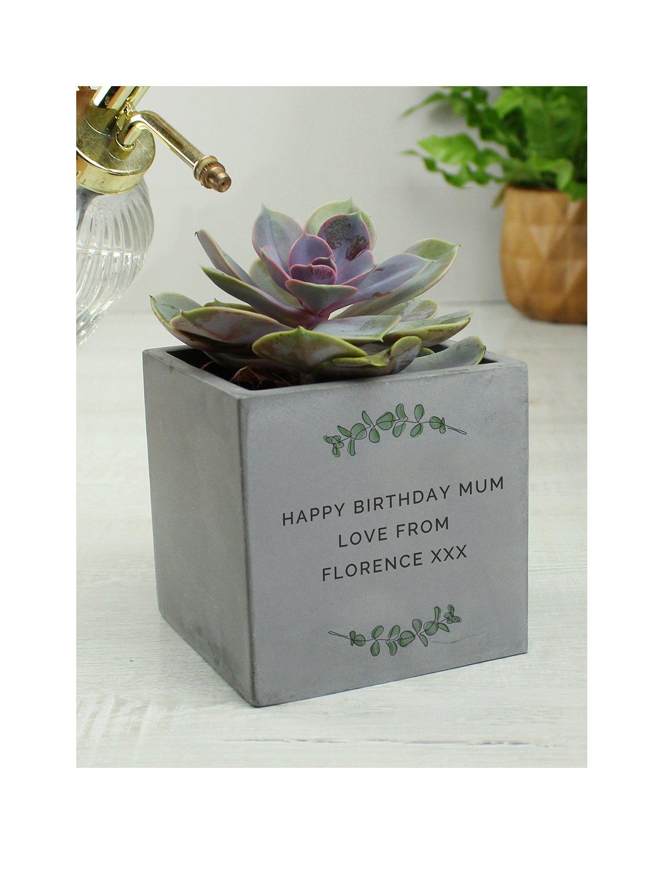 Product photograph of The Personalised Memento Company Personalised Botanical Concrete Pot from very.co.uk