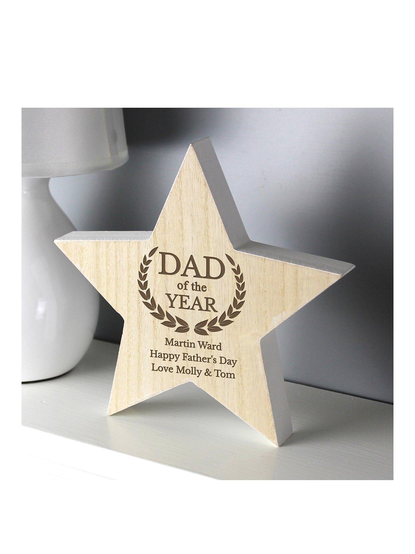 Product photograph of The Personalised Memento Company Personalised Dad Of The Year Wooden Star Decoration from very.co.uk