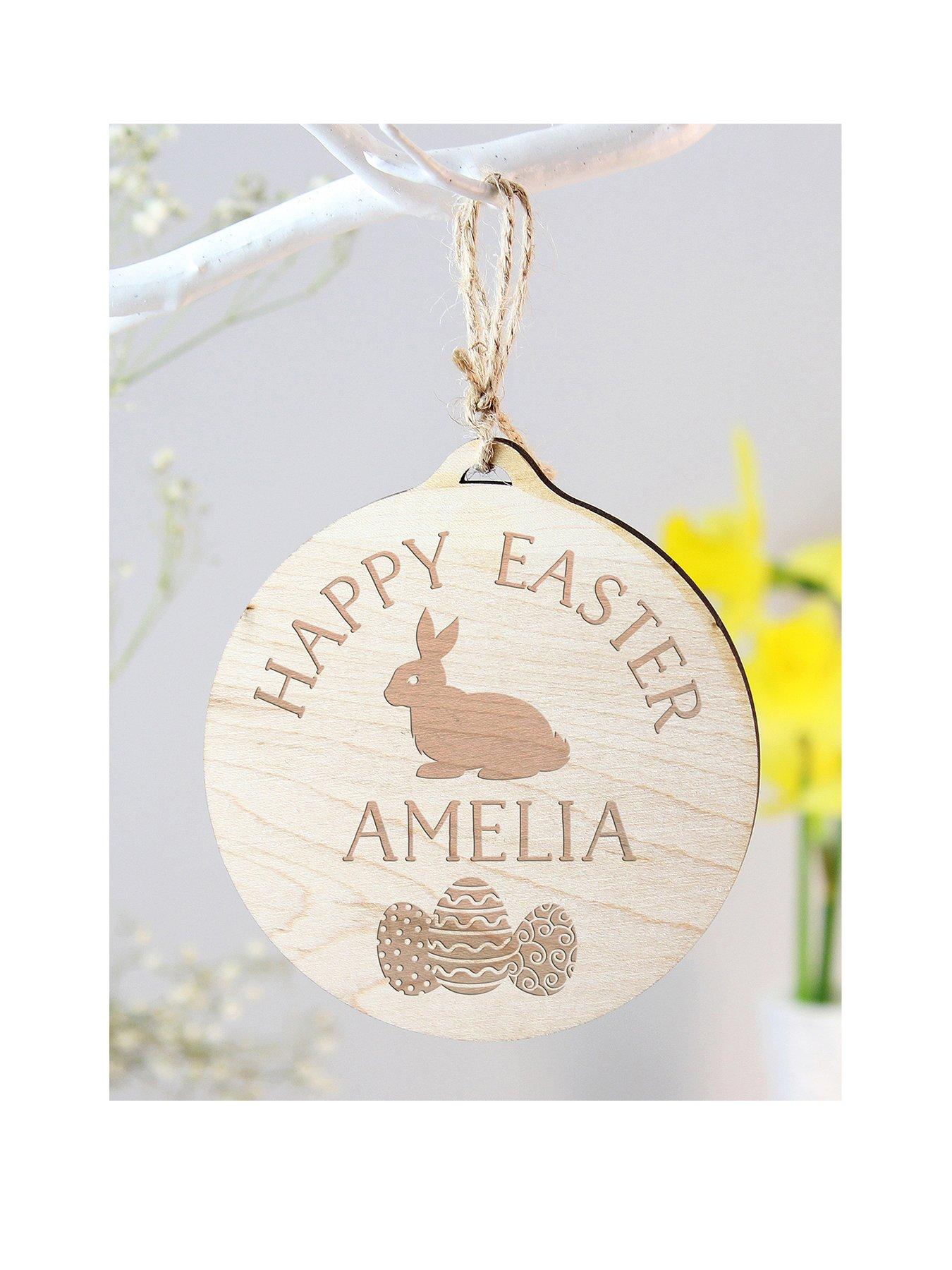 Product photograph of The Personalised Memento Company Personalised Easter Bunny Round Wooden Decoration from very.co.uk