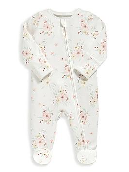 mamas & papas baby girls large floral zip sleepsuit - white
