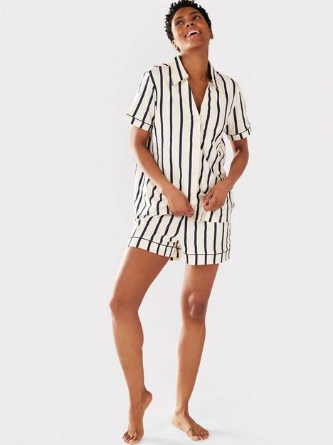 chelsea-peers-v-necknbspbutton-upnbspshort-pyjama-set-navy-stripe