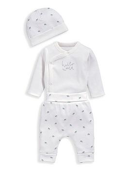 mamas & papas baby boys 3 piece my first outfit set - white, white, size up to 1 month