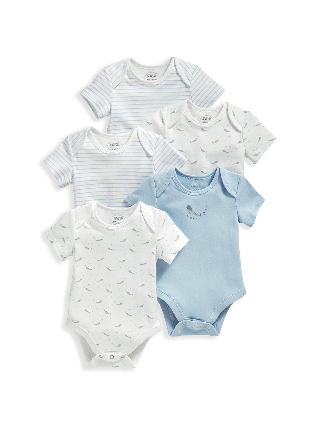 Mamas Papas Baby Boys 5 Pack Whale Bodysuits Blue very