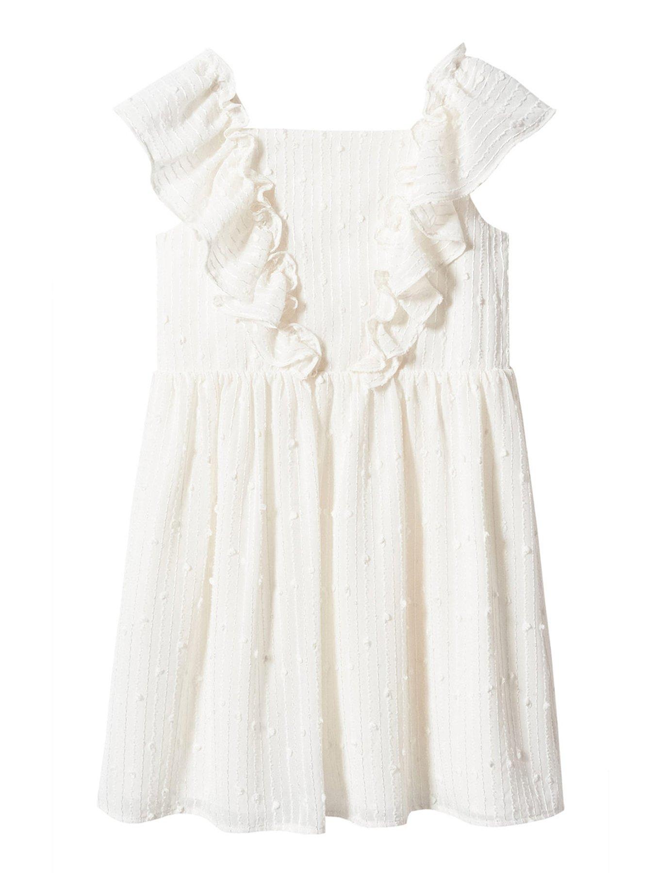 Mango Girls Dobby Spot & Sequin Dress - Cream | very.co.uk