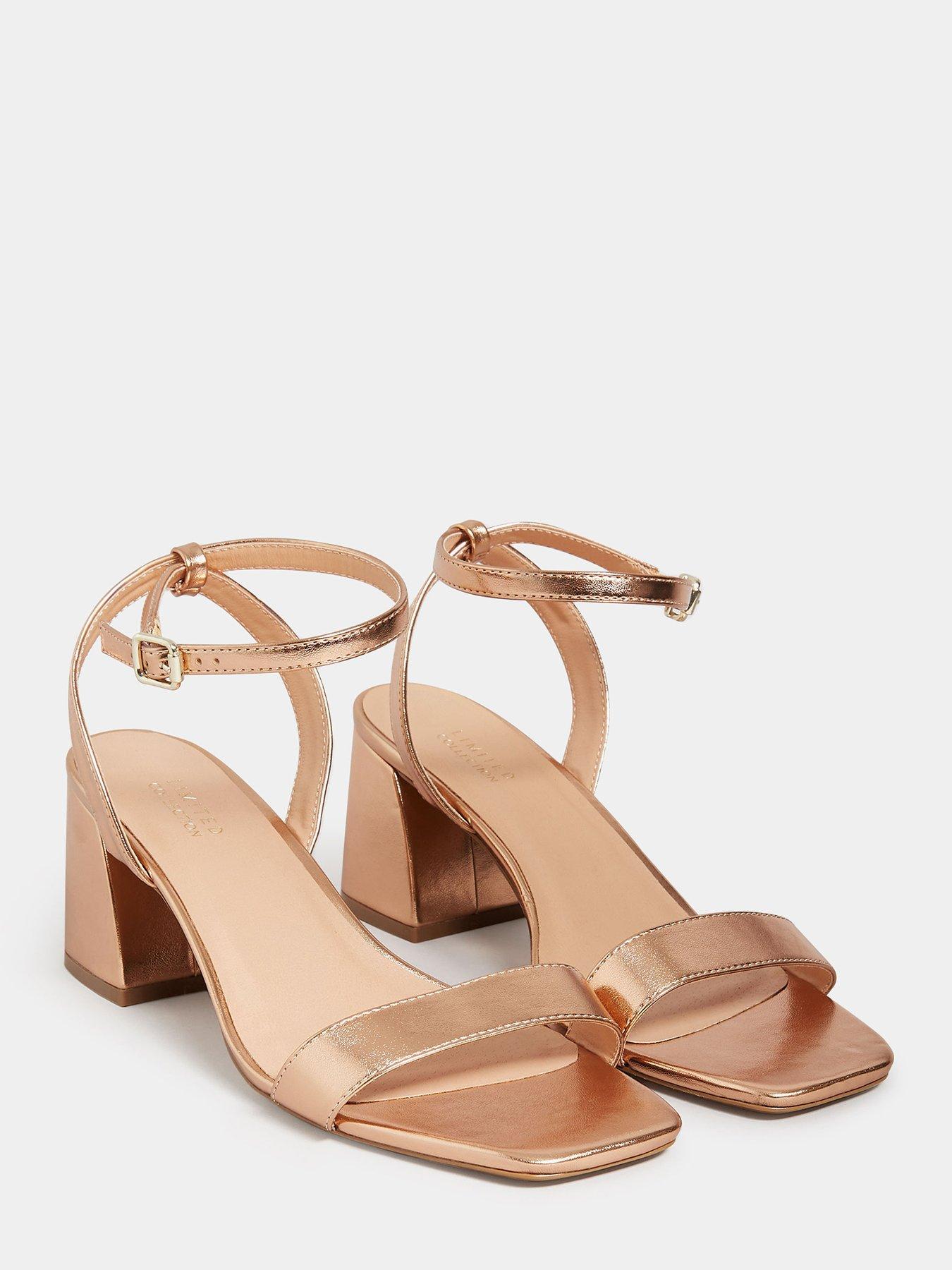 Gold sandals mid heel wide clearance fit