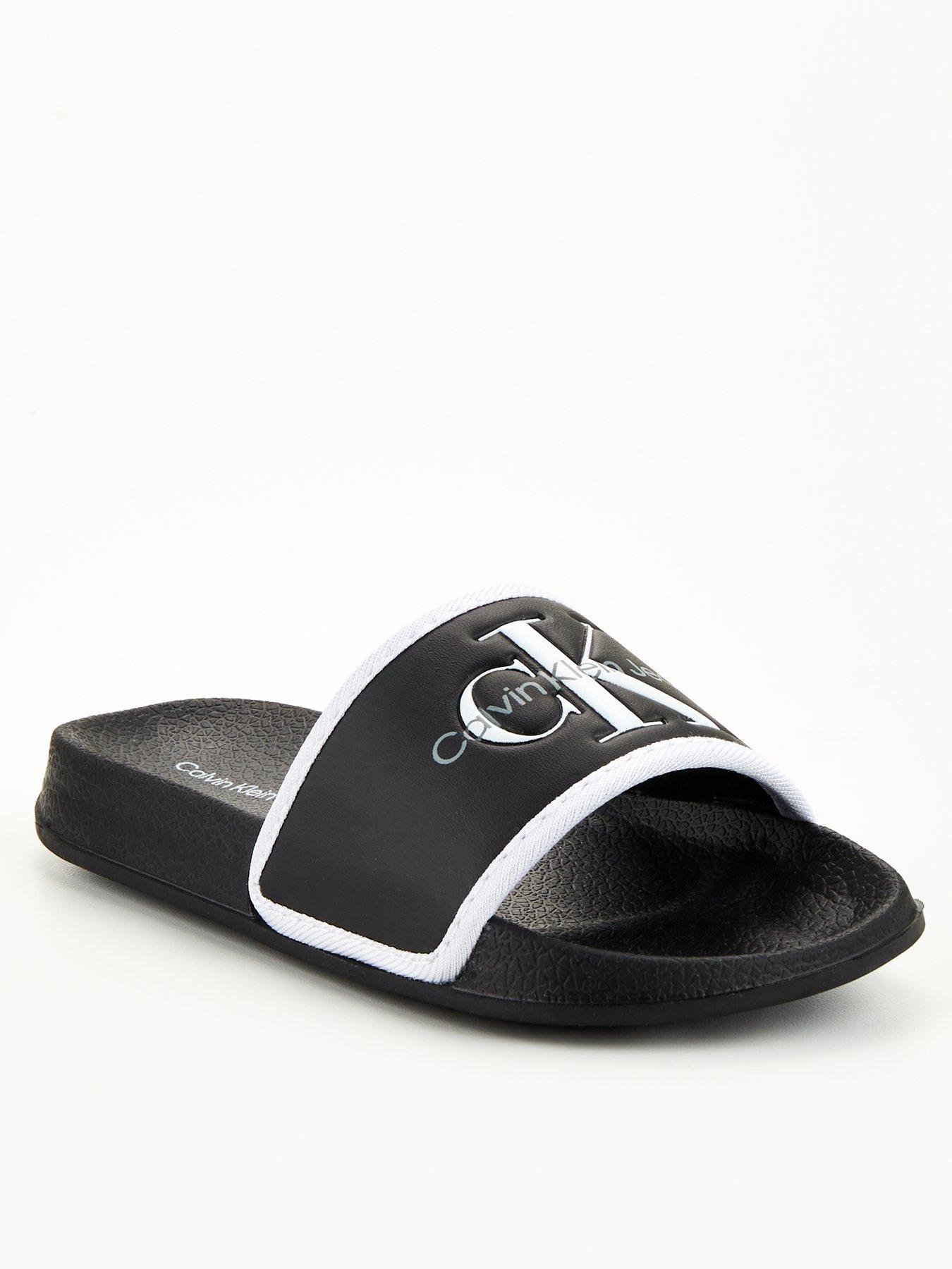 Calvin Klein Jeans Kids Logo Pool Sliders Black white very