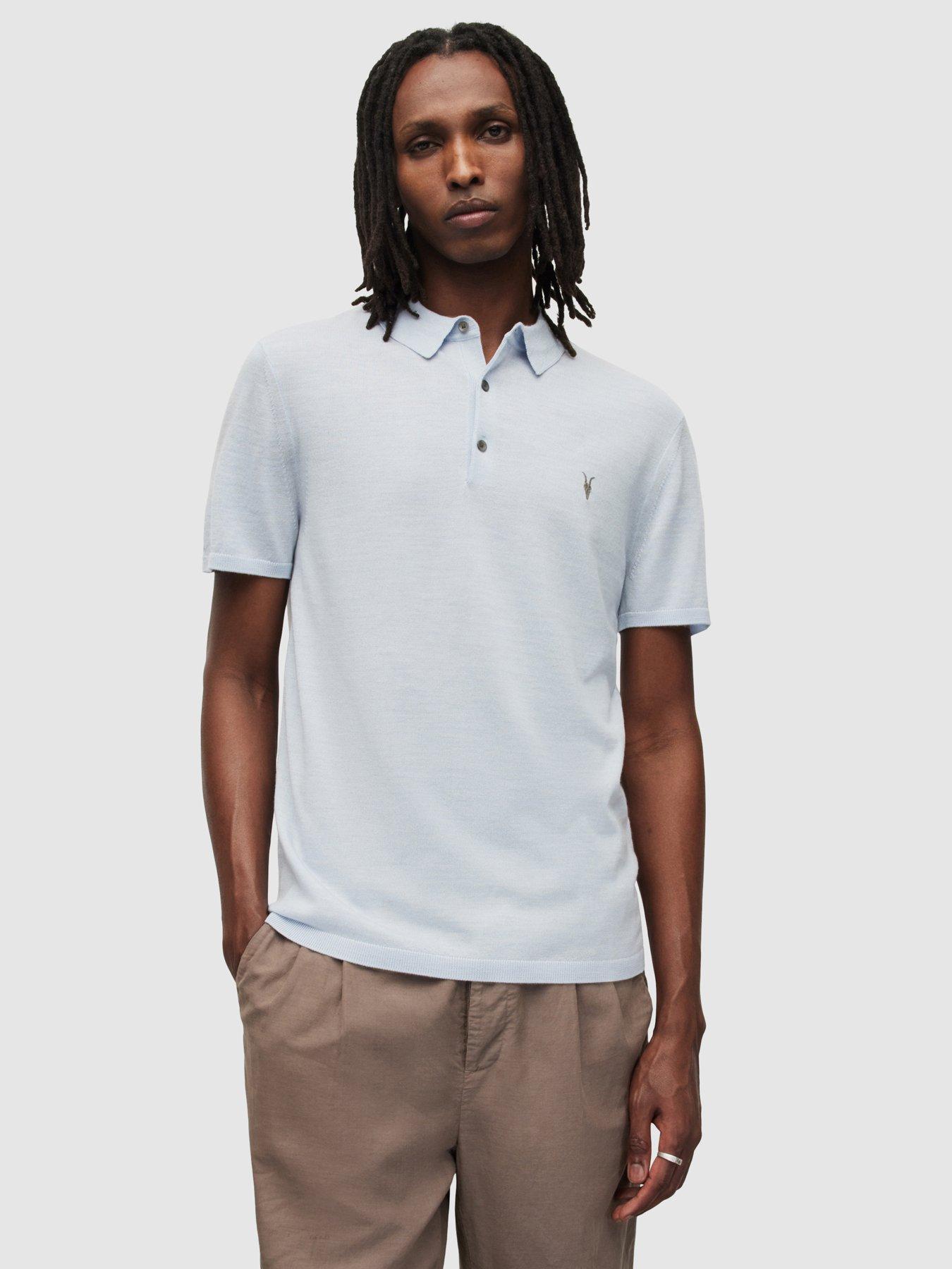 AllSaints Brace ramskull logo polo shirt in black