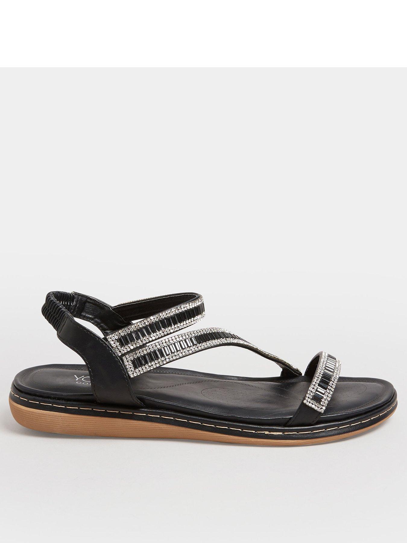 Yours Wide Fit Strappy Asymetric Sparkle Flat Sandal Black very