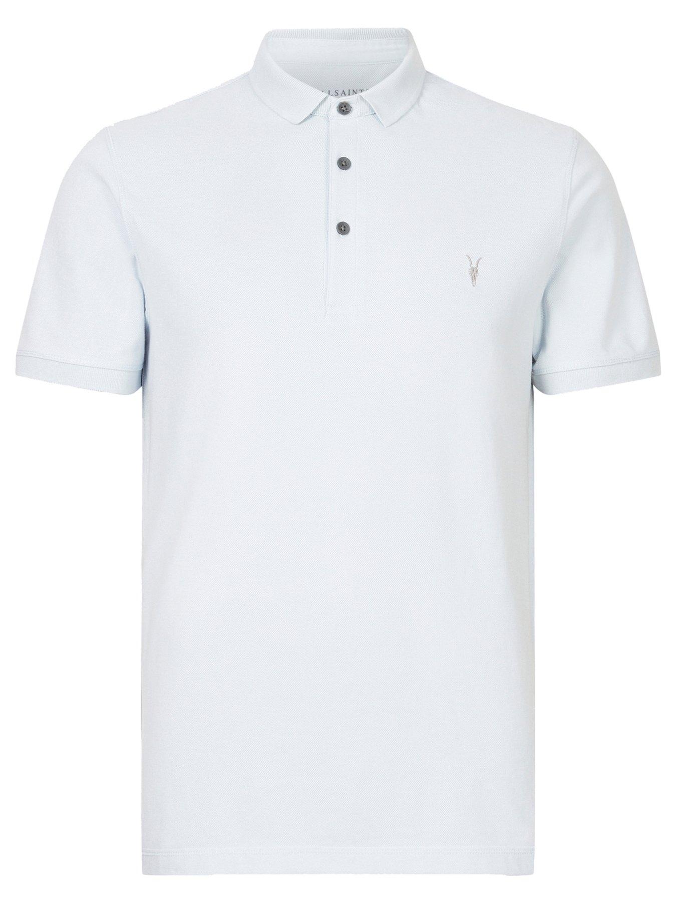 AllSaints Reform Short Sleeve Polo Shirt - Blue | Very.co.uk