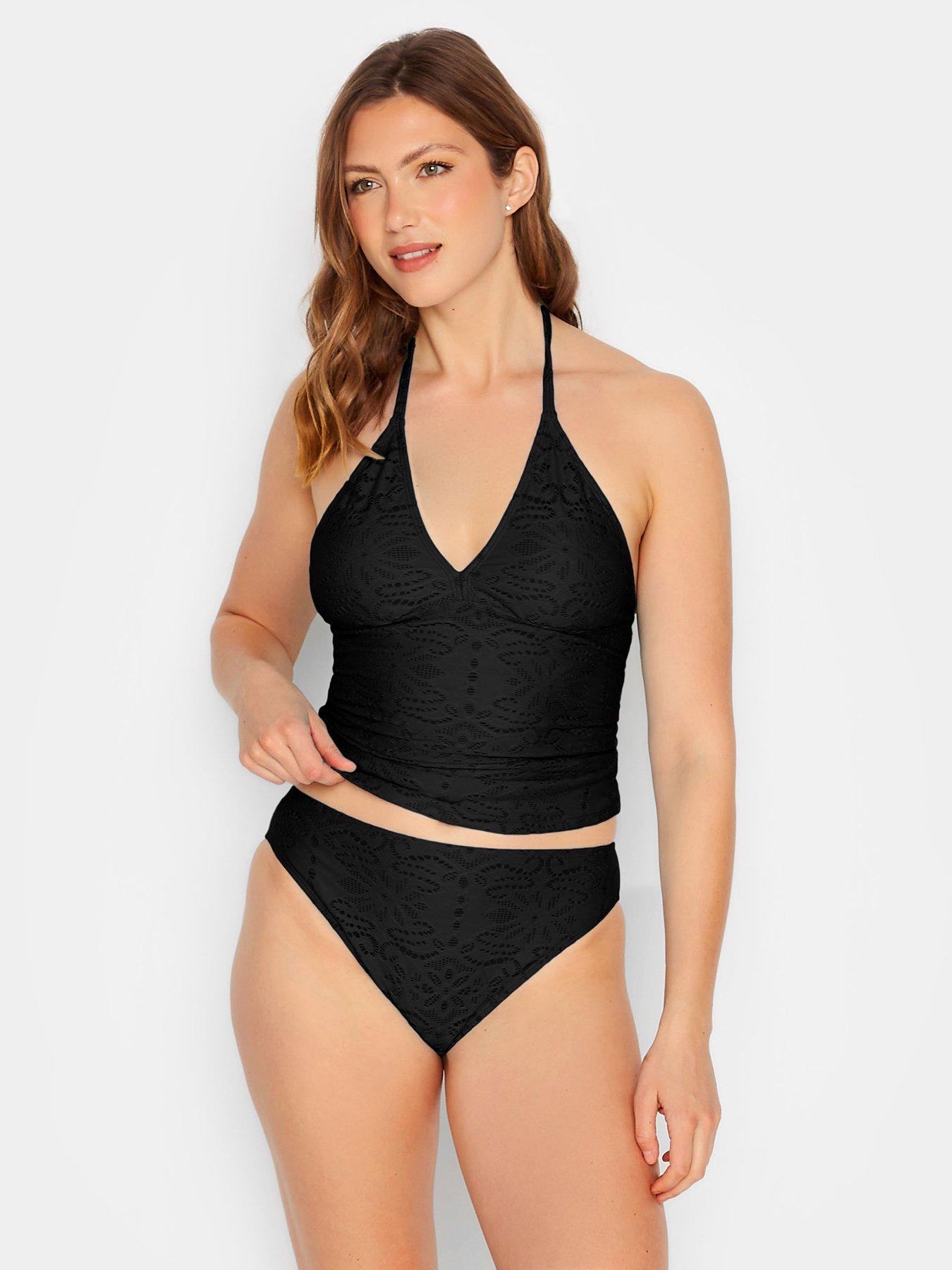 Penbrooke high neck blouson tankini solid black