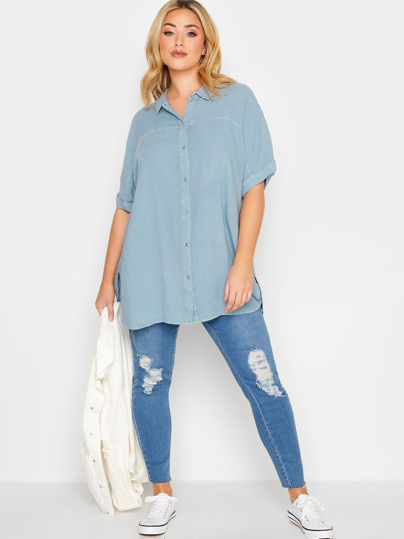 Plus size denim hot sale short sleeve shirt