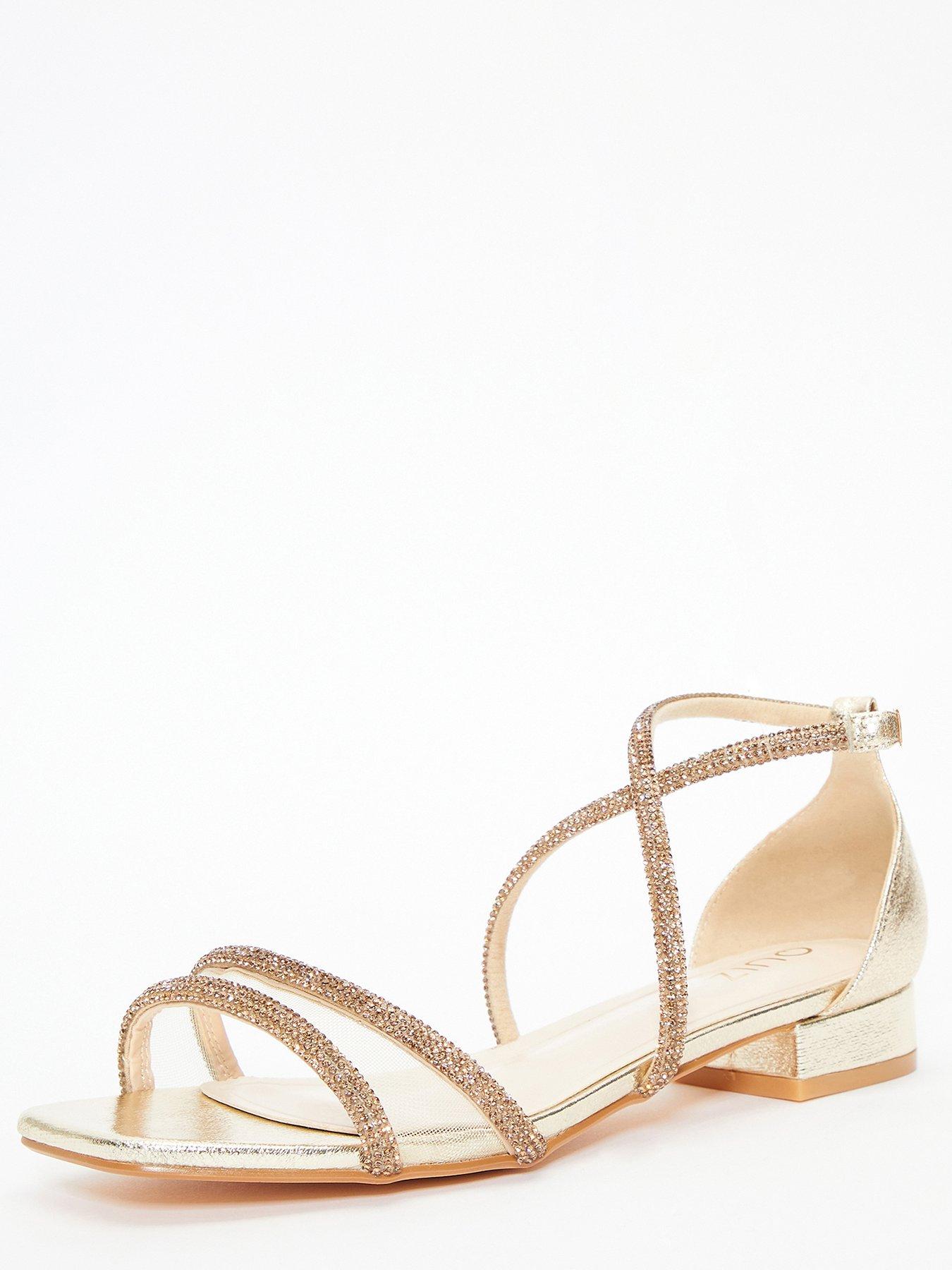 Quiz Shimmer Diamante Strappy Heeled Sandals - Gold | very.co.uk