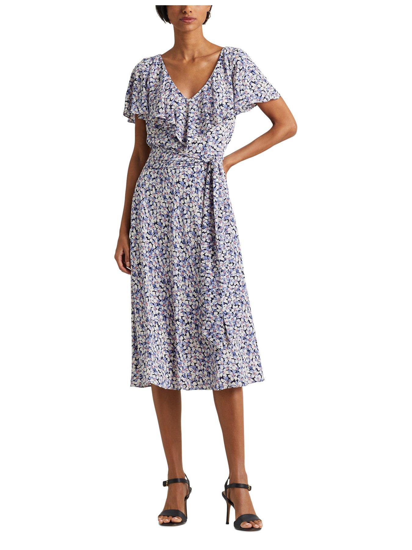Roksana short Sleeve day Dress Blue cream pink