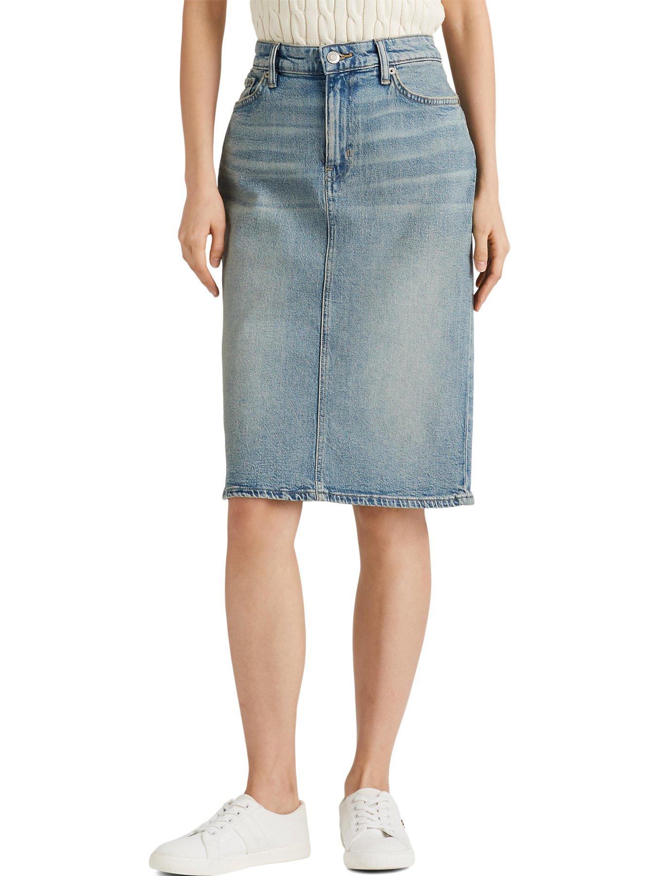 A line denim hotsell skirt knee length uk