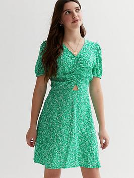 new look 915 girls green ditsy floral ruched dress