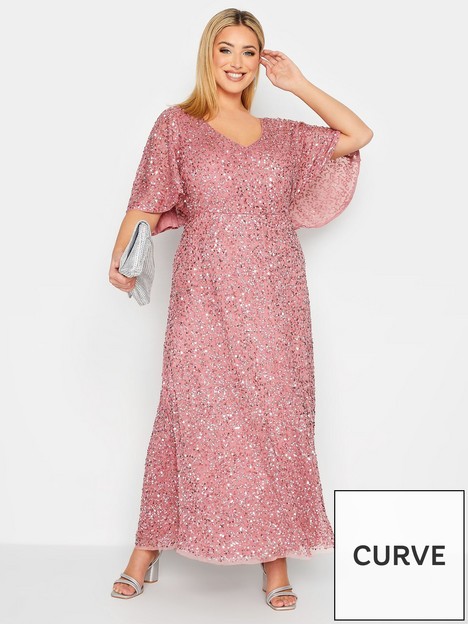 yours-luxe-v-neck-angel-sleeve-maxi-pink