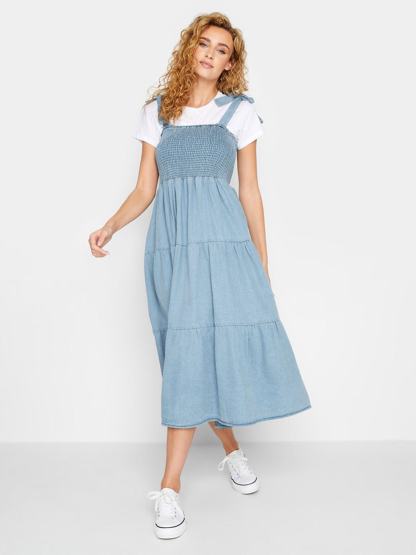 Long Tall Sally Denim Shirred Tiered Dress Blue Very