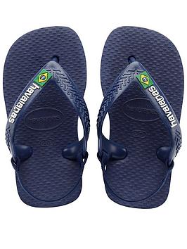 havaianas baby brasil logo ll flip flop sandal, navy, size 7 younger