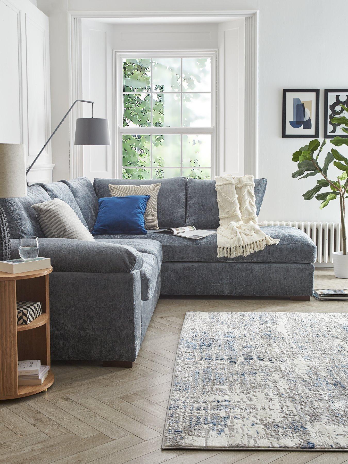 undefined Salerno Standard Seater Fabric Right Hand Corner Chaise Sofa - Blue Grey - FSC® Certified