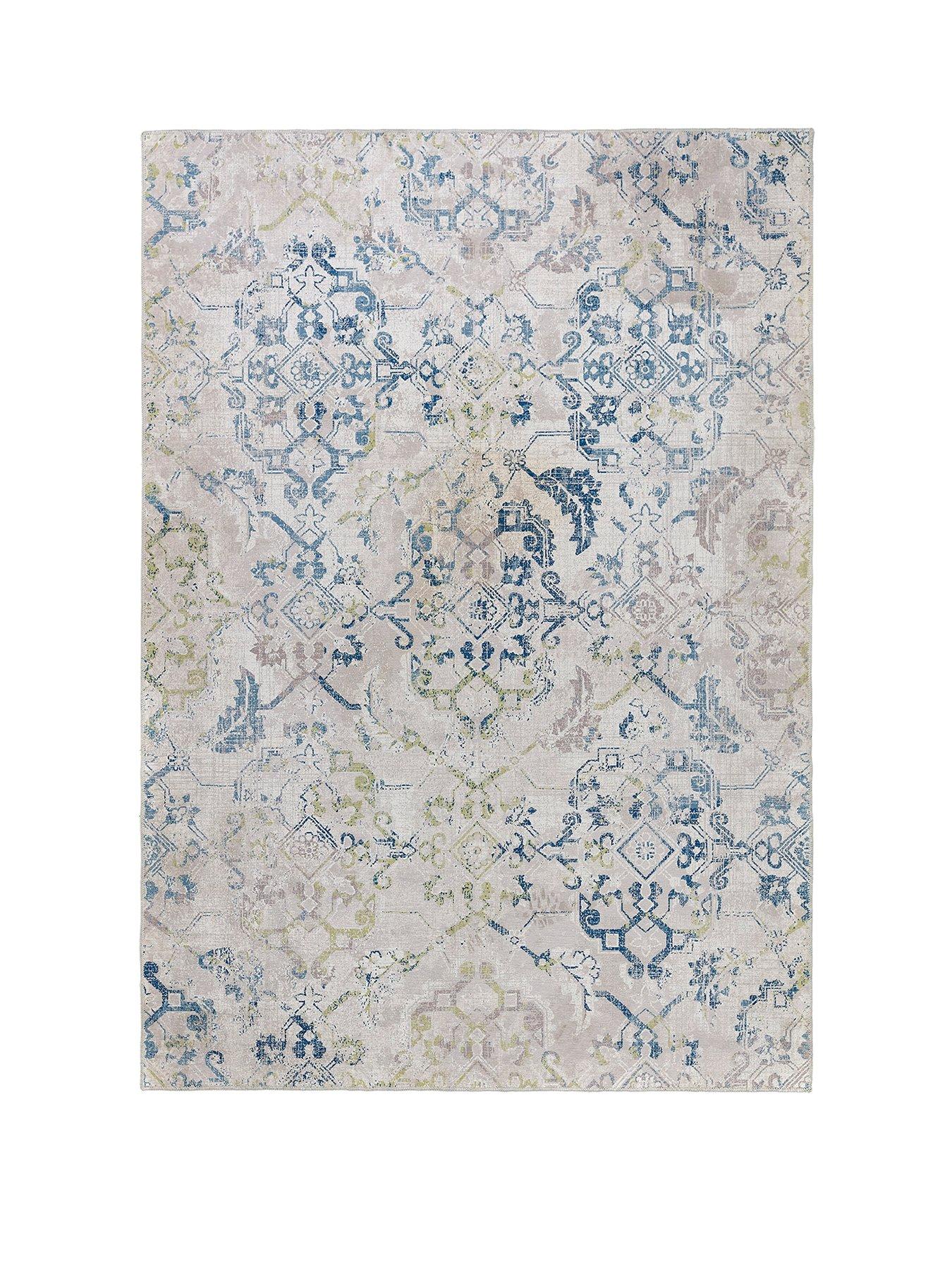 Very Home My Washable Florence Rug - Blue/Cream