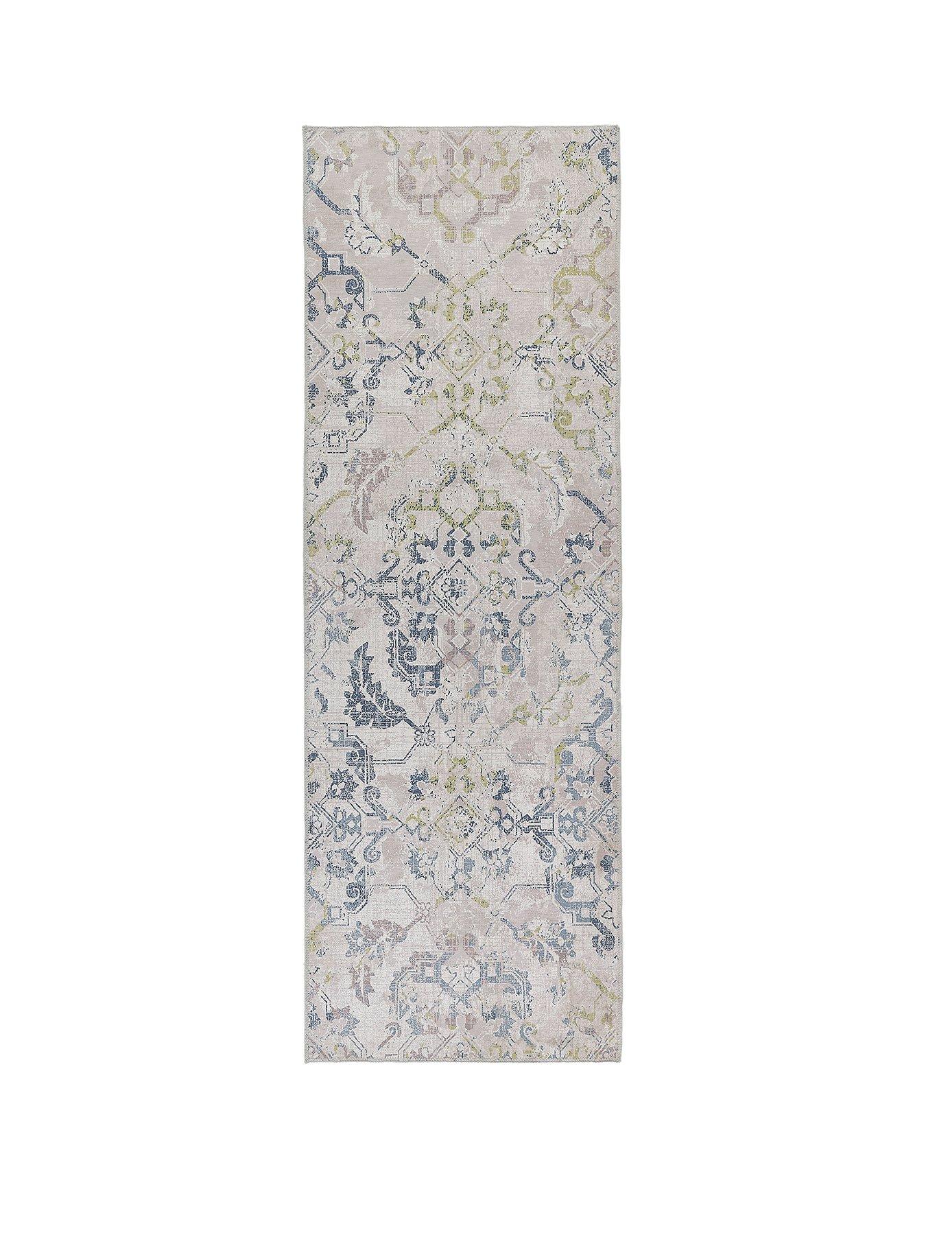 Product photograph of Very Home My Washable Florence Runner 67 X 200 Cm - Blue Cream from very.co.uk