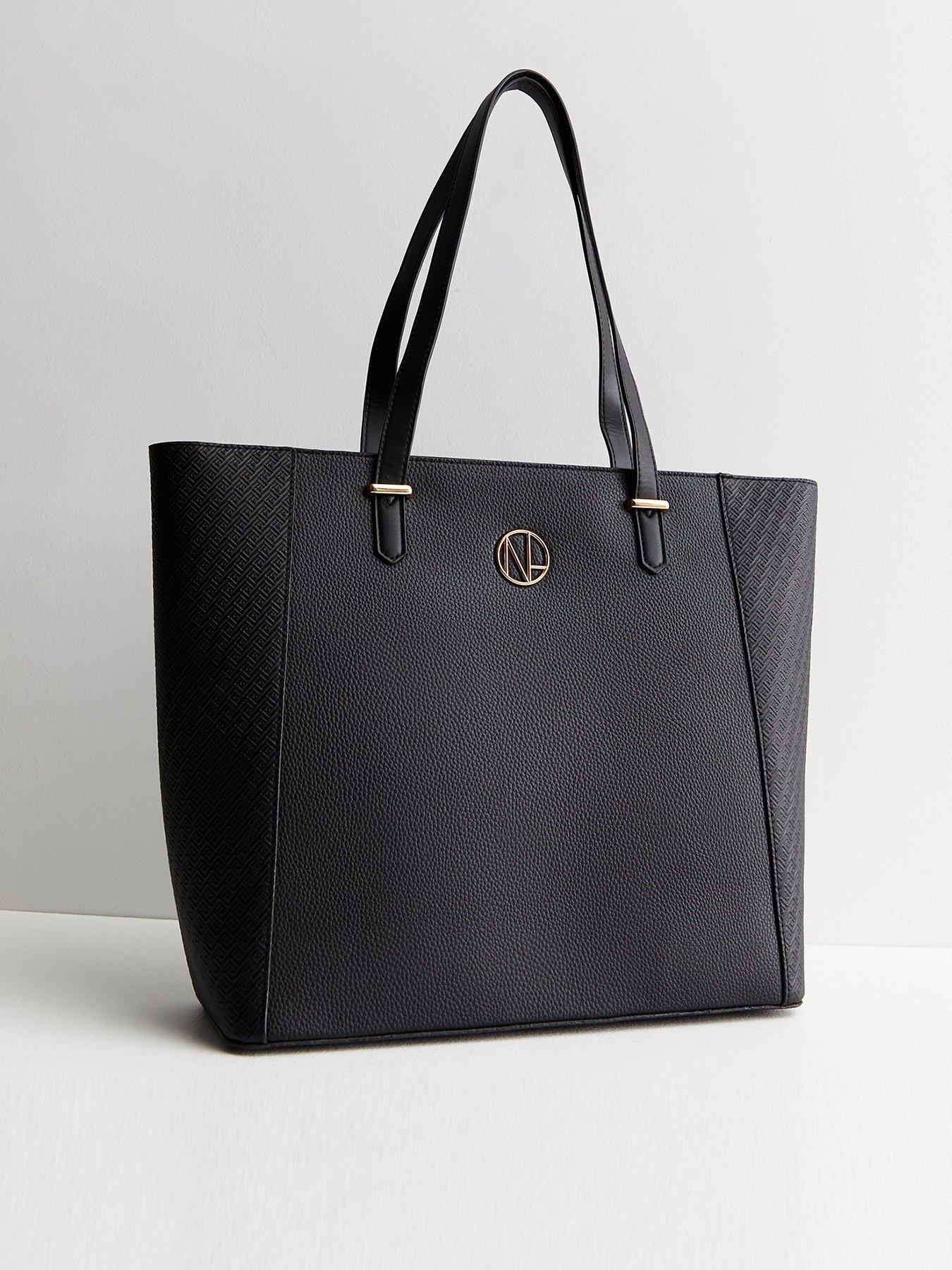 New Look Black LeatherLook Embossed Logo Tote Bag very.co.uk